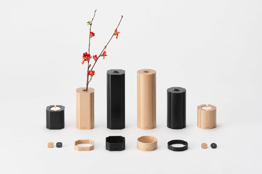 木瓜をモチーフにした木製のフラワーベース、一輪挿し、キャンドルホルダー、バングル、ピアス